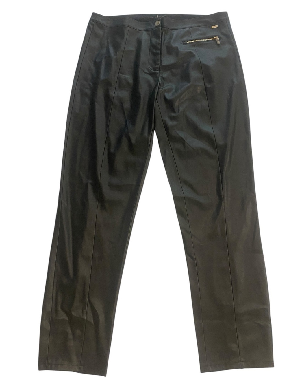Armani Exchange Women’s Black Faux Leather Legging Pant Silver Zip Accent New 14
